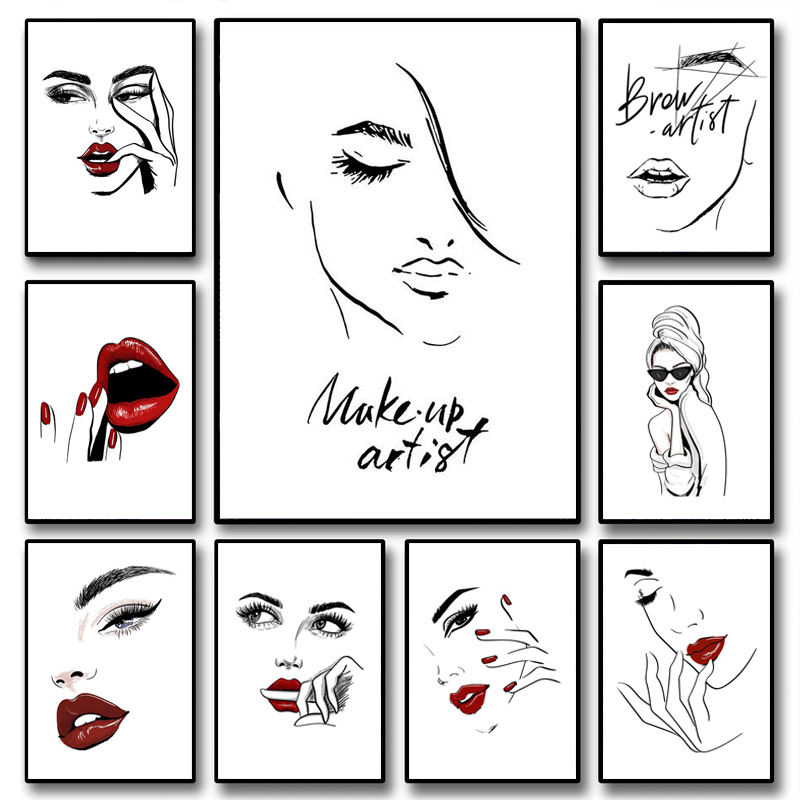Makeup Is Beauty Quotes - 1 stuk frameloos canvas schilderij mode