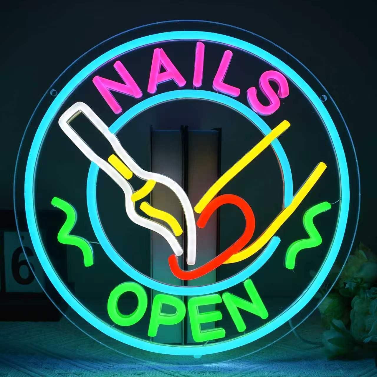 Beauty And Makeup Studio - Nails Open Neon Sign USB Dimbare