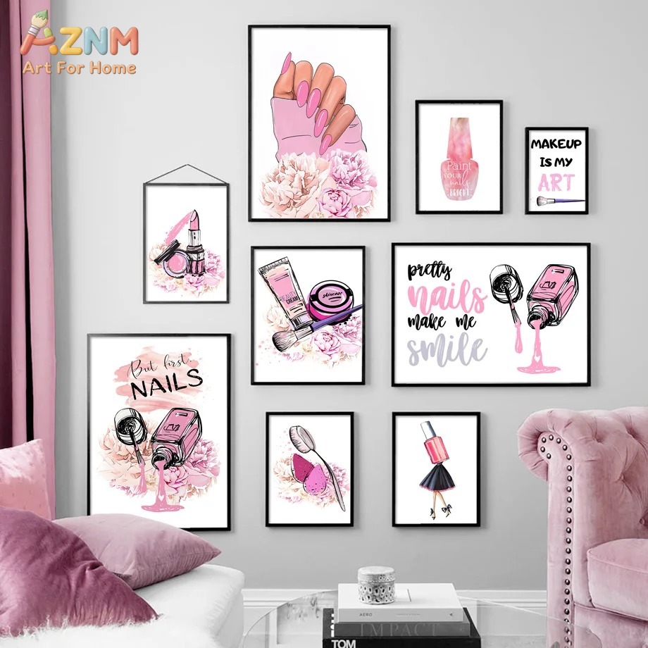 Makeup Is Beauty Quotes - AZNM roze nagelmake-up canvas wandkunst, moderne