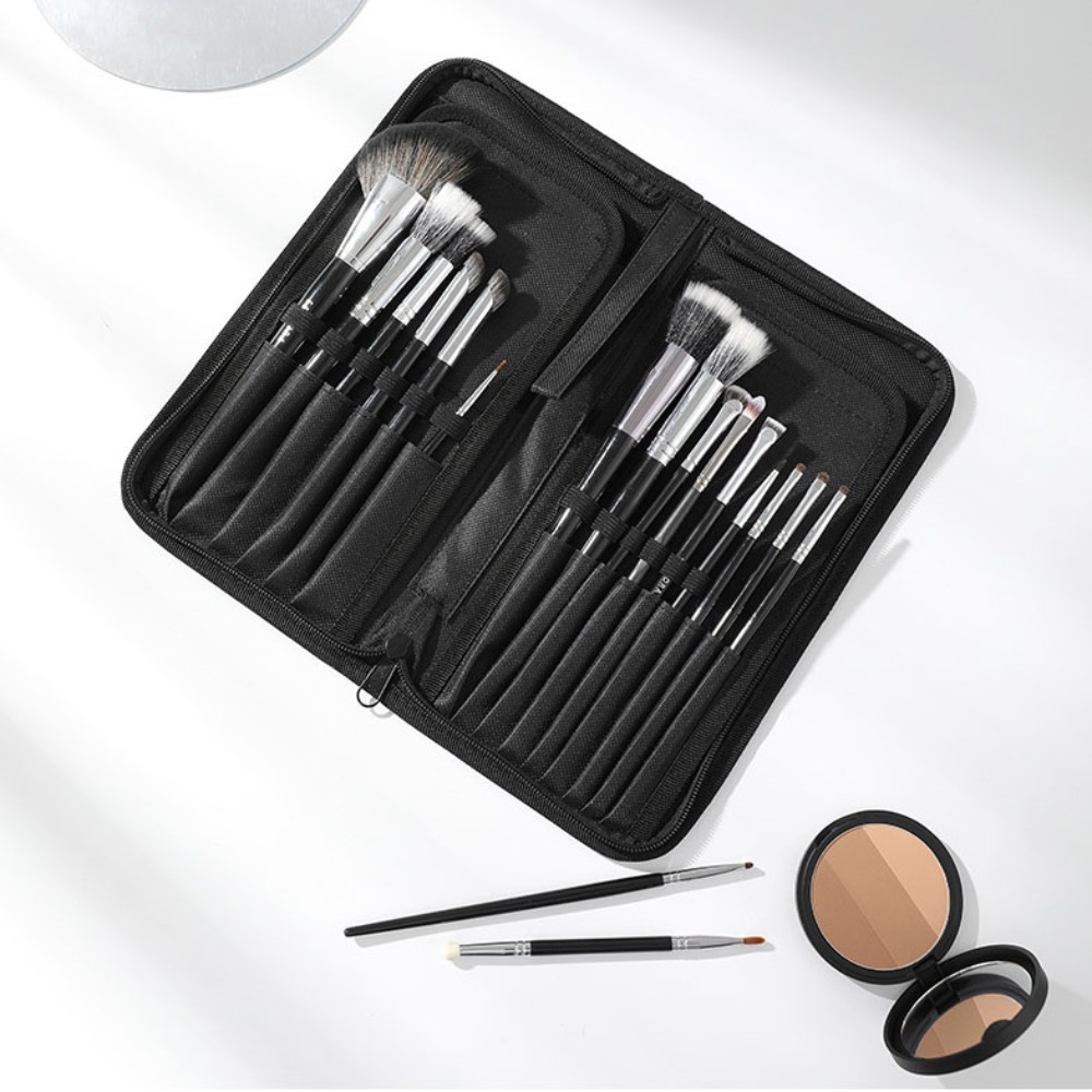 Blush Brush Kabuki - Draagbare make-upborsteltas van hoge kwaliteit, 15-gaats