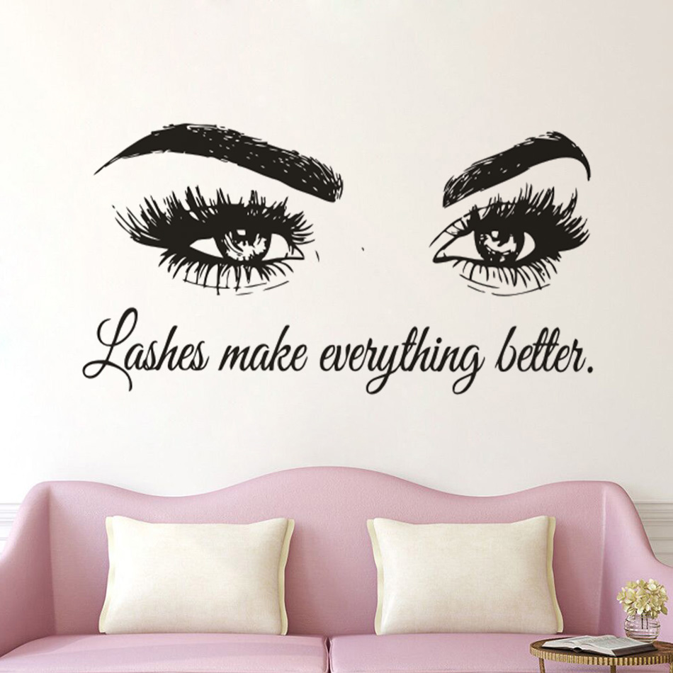 Makeup Is Beauty Quotes - Wimpers Vinyl Muurtattoo Schoonheidssalon Citaat Wimpers