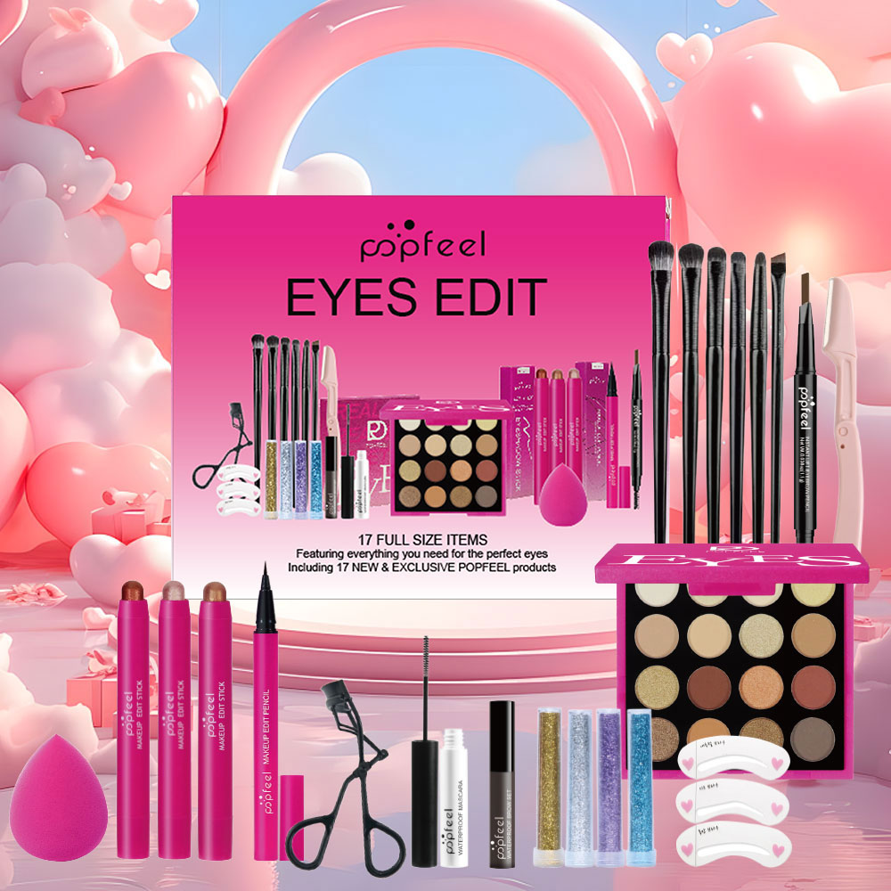 Huda Beauty Makeup Set - POPFEEL 22-delige oogmake-upset: inclusief 16-kleuren oogschaduwpalet,